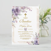 Invitación de Rosas Moradas para Bautizo Kaart (Staand voorkant)