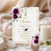 Invitación de Rosas Moradas para Bautizo Kaart