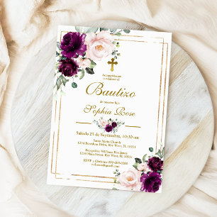 Invitación de Rosas Moradas para Bautizo Kaart