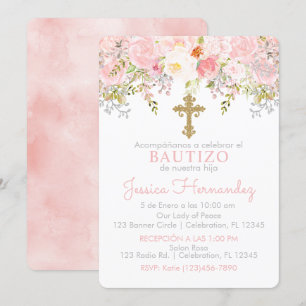 Invitación de Rosas para Bautizo de niña Kaart