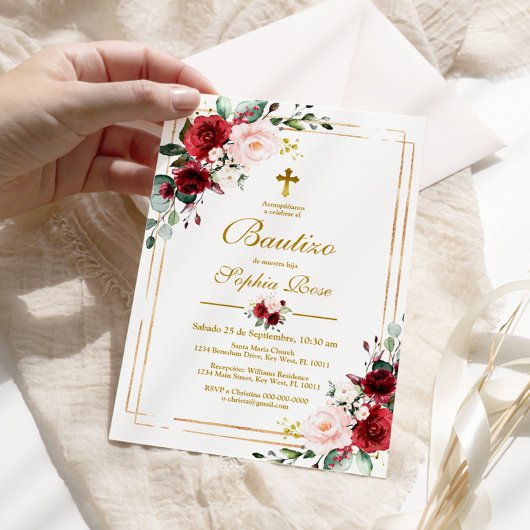 Invitación de Rosas Rojas para Bautizo Uitnodiging