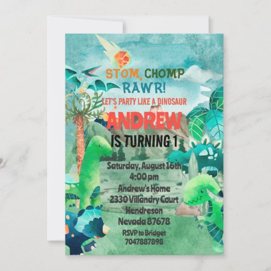 Invitación Dinosaur Birthday Invitation, Dinosaurs Kaart (Voorkant)