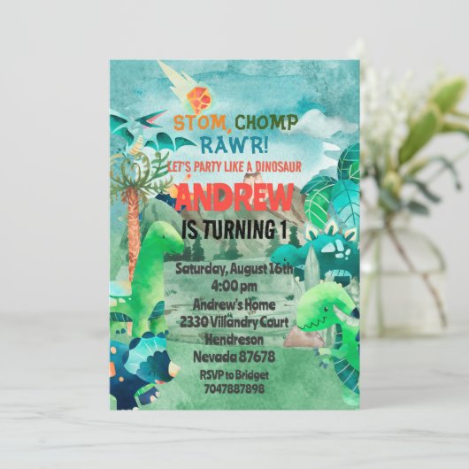Invitación Dinosaur Birthday Invitation, Dinosaurs Kaart (Staand voorkant)
