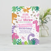 Invitación Dinosaurs girl birthday invitation dino Kaart (Staand voorkant)