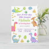 Invitación Dinosaurs meisje verjaardag uitnodiging (Staand voorkant)