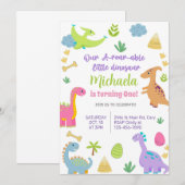 Invitación Dinosaurs meisje verjaardag uitnodiging (Voorkant / Achterkant)