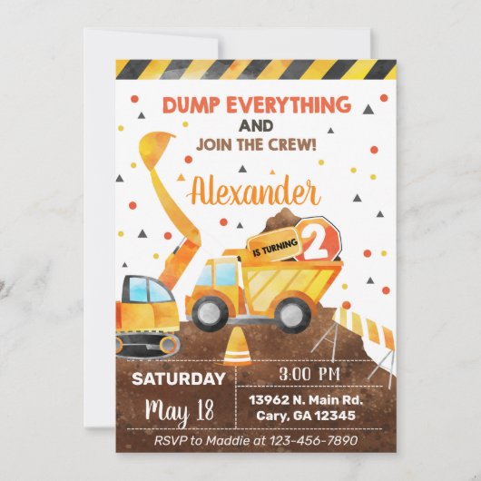 Invitación Dump everything, truck boy birthday inv Kaart (Voorkant)