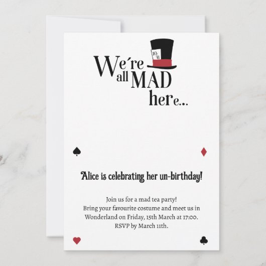 Invitación editable Wonderland Kaart (Achterkant)