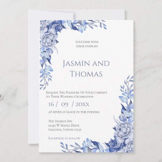 Invitación Elegant Floral Wedding Invitation Kaart (Voorkant)