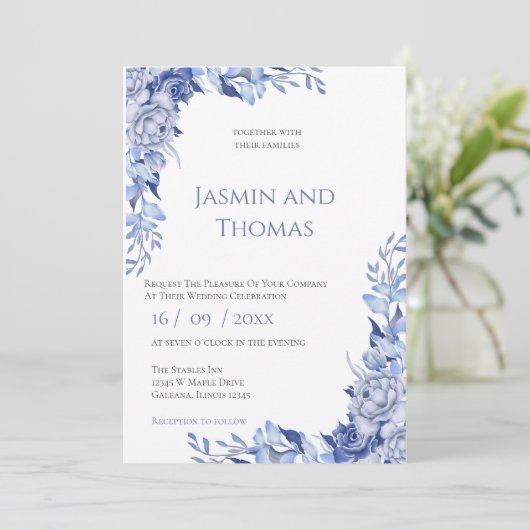 Invitación Elegant Floral Wedding Invitation Kaart (Staand voorkant)