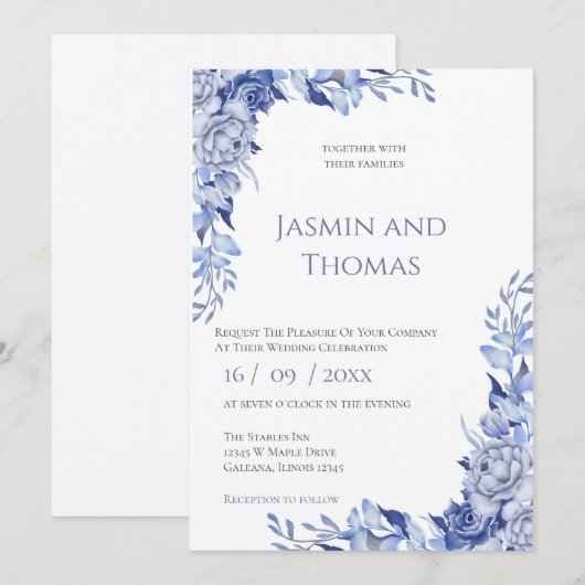 Invitación Elegant Floral Wedding Invitation Kaart (Voorkant / Achterkant)