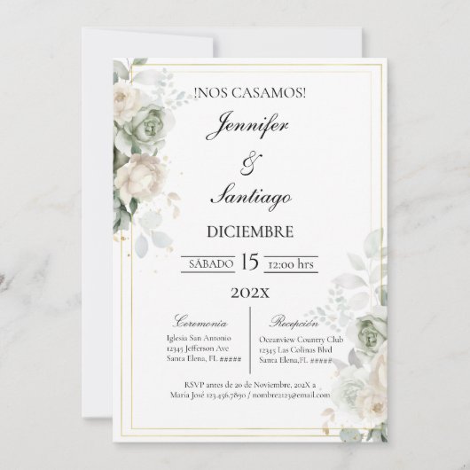 Invitación elegante con flor blanca para boda kaart (Voorkant)