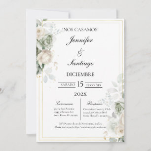 Invitación elegante con flor blanca para boda kaart
