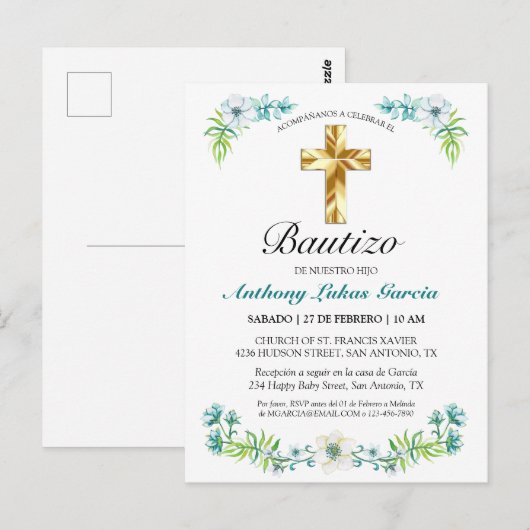 Invitación elegante del bautismo del muchacho del briefkaart (Voorkant / Achterkant)