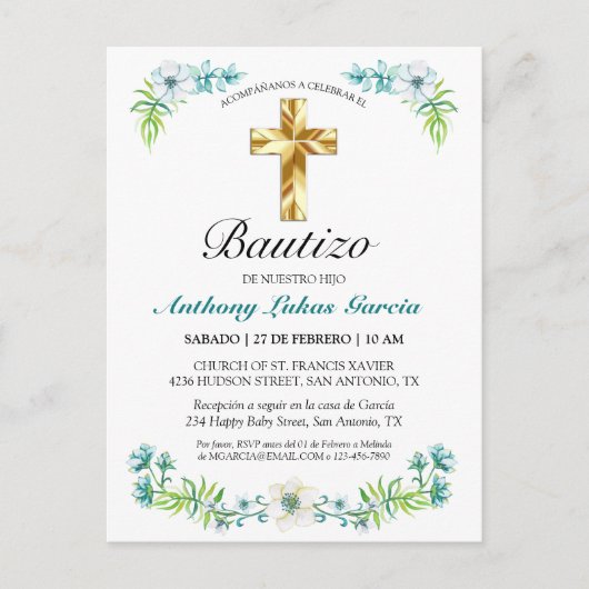 Invitación elegante del bautismo del muchacho del briefkaart (Voorkant)