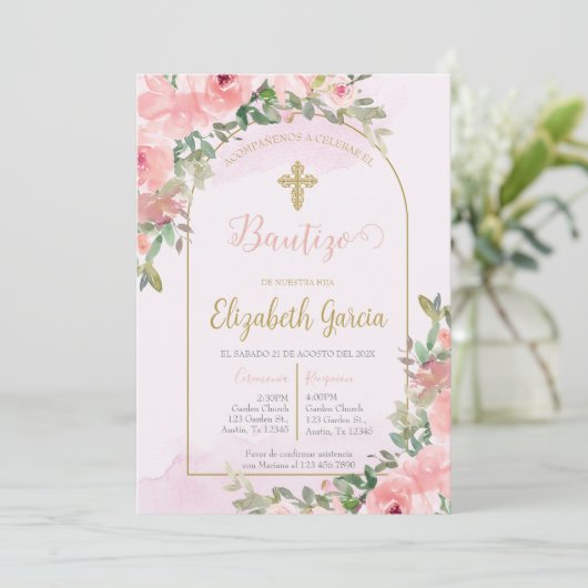 Invitación elegante para bautismo kaart (Staand voorkant)