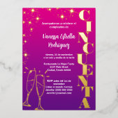 Invitación Español 50 cumpleaños rosa y morado Folie Uitnodiging (Voorkant)