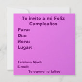 Invitación - Fiesta Cumpleaños - La Rosa Rosa Kaart (Achterkant)