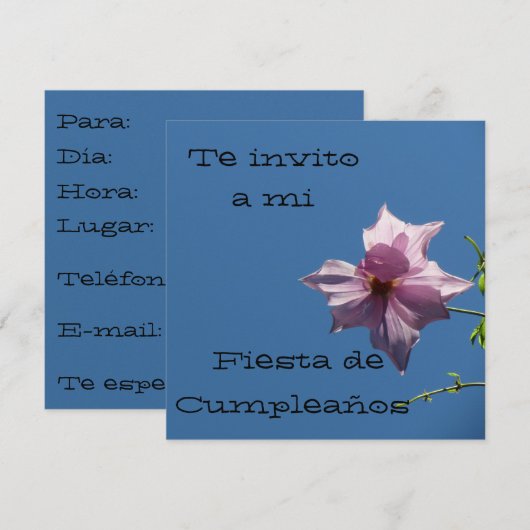 Invitación - Fiesta de Cumpleaños - Azul y Rosa Kaart (Voorkant / Achterkant)