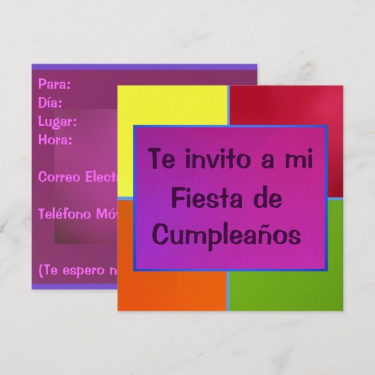 Invitación - Fiesta de Cumpleaños - Multicolor Kaart (Voorkant / Achterkant)