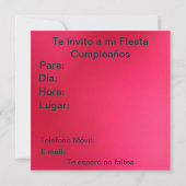 Invitación - Fiesta de Cumpleaños - Rosa Kaart (Achterkant)