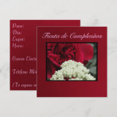 Invitación - Fiesta de Cumpleaños - Rosa roja Kaart (Voorkant / Achterkant)