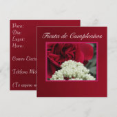 Invitación - Fiesta de Cumpleaños - Rosa roja Kaart (Voorkant / Achterkant)