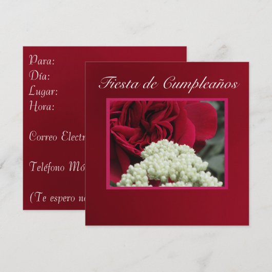 Invitación - Fiesta de Cumpleaños - Rosa roja Kaart (Voorkant / Achterkant)