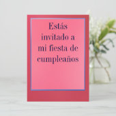 Invitación - Fiesta de Cumpleaños - Rosada y Roja Kaart (Staand voorkant)