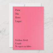 Invitación - Fiesta de Cumpleaños - Rosada y Roja Kaart (Achterkant)