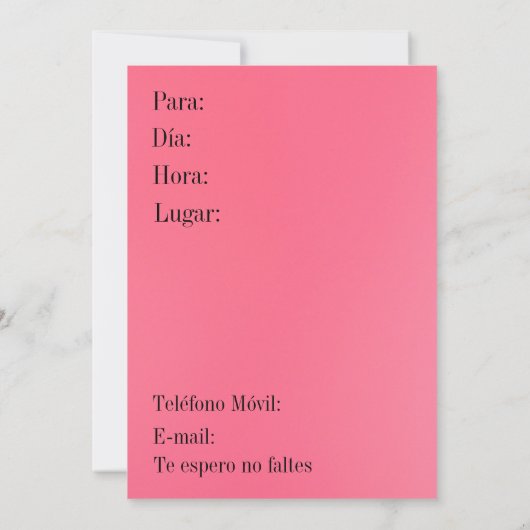 Invitación - Fiesta de Cumpleaños - Rosada y Roja Kaart (Achterkant)