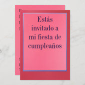 Invitación - Fiesta de Cumpleaños - Rosada y Roja Kaart (Voorkant / Achterkant)