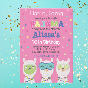 Invitación FIESTA de pijama de Lama, pijamada, spa Kaart
