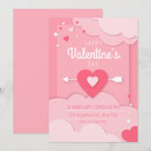 Invitación Fiesta El día de San Valentín Corazones Feestdagenkaart (Voorkant / Achterkant)