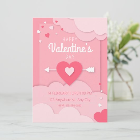 Invitación Fiesta El día de San Valentín Corazones Feestdagenkaart (Staand voorkant)