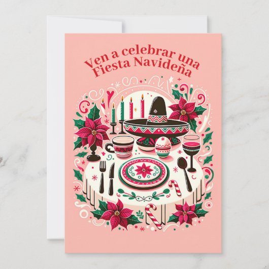 Invitación Fiesta Navideña Nochebuena Spaans Kaart (Voorkant)