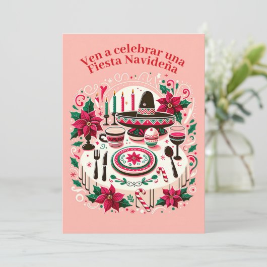 Invitación Fiesta Navideña Nochebuena Spaans Kaart (Staand voorkant)