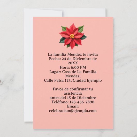 Invitación Fiesta Navideña Nochebuena Spaans Kaart (Achterkant)