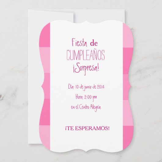 Invitación - Fiesta Sorpresa de cumpleaños - Rosa Kaart (Voorkant)