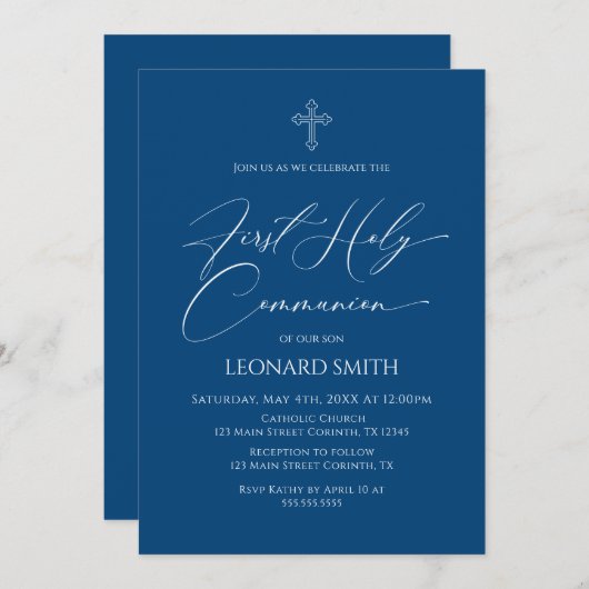 Invitación First Communion  blue Invitation Kaart (Voorkant / Achterkant)