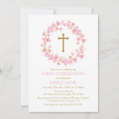 Invitación First Communion Cherry Blossom floral I Kaart (Voorkant)