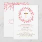 Invitación First Communion Cherry Blossom floral I Kaart (Voorkant / Achterkant)