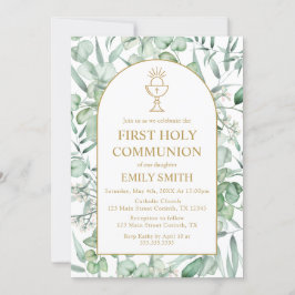 Invitación First Communion Eucalyptus leaves Kaart