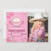 Invitación First Rodeo Birthday Girl Pink and whit Kaart (Voorkant)