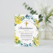 Invitación floral amarilla hermosa del bautismo briefkaart (Staand voorkant)
