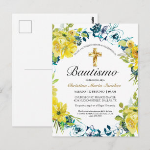 Invitación floral amarilla hermosa del bautismo briefkaart