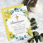 Invitación floral amarilla hermosa del bautismo kaart