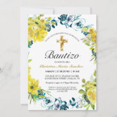 Invitación floral amarilla hermosa del bautismo kaart (Voorkant)