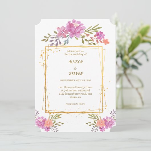 invitación Floral de Rosa con marco geométrico Kaart (Staand voorkant)