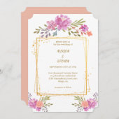 invitación Floral de Rosa con marco geométrico Kaart (Voorkant / Achterkant)